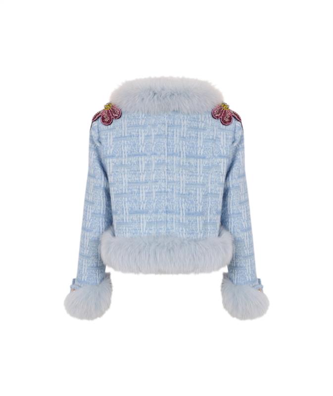 CHAQUETA LE CRUEL CHANEL AZUL CUELLO PELO